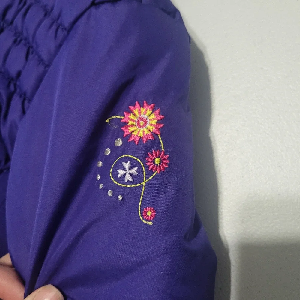 London Fog Girls Purple Puffer Jacket Size 3T Fleece Lined Coat Embroidered